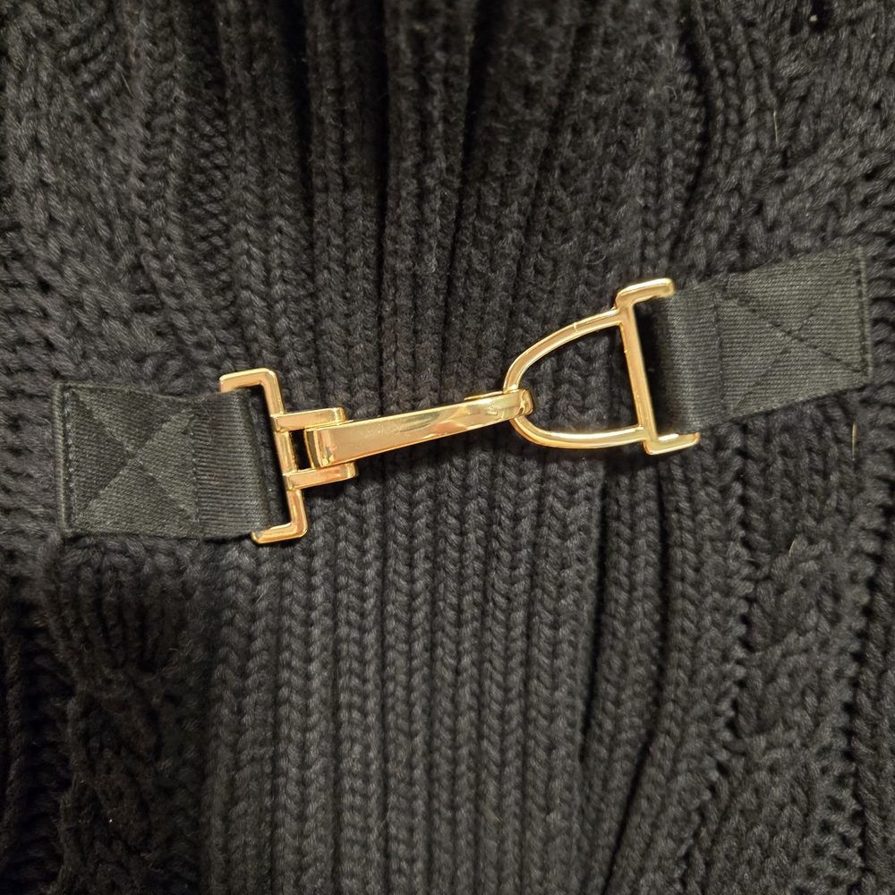 Ralph Lauren Black Cable Knit Turtleneck Sweater with Gold Buckles - Picture 3 of 11